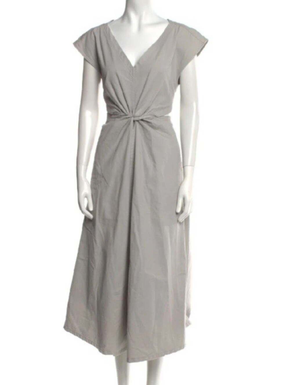 Rachel Comey 100% Cotton Denim V-neck Twist Front Cutout Midi Dress With Pockets